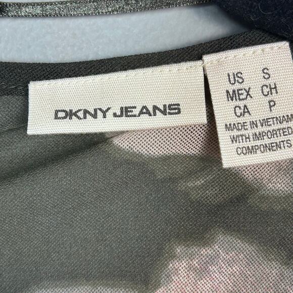 DKNY Top Small Short Sleeve Ruffle Floral Black whimsigoth grunge y2k gauzy pink - Picture 9 of 9